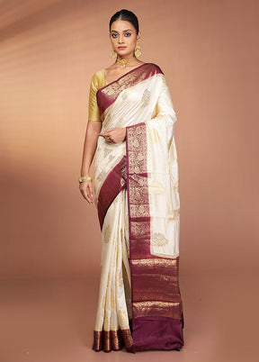 Cream Handloom Dupion Pure Silk Saree With Blouse Piece