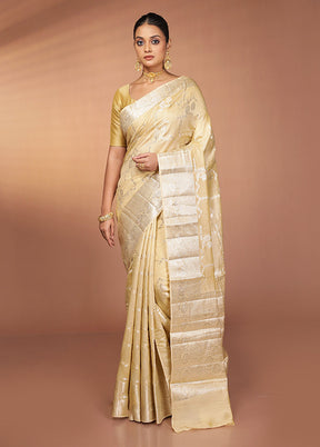 Cream Dupion Silk Saree With Blouse Piece
