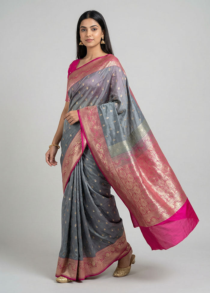 Blue Tussar Silk Saree With Blouse Piece