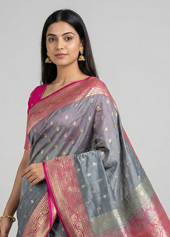 Blue Tussar Silk Saree With Blouse Piece