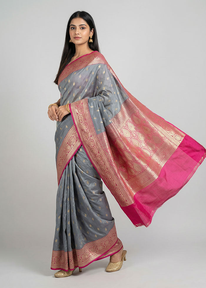 Blue Tussar Silk Saree With Blouse Piece
