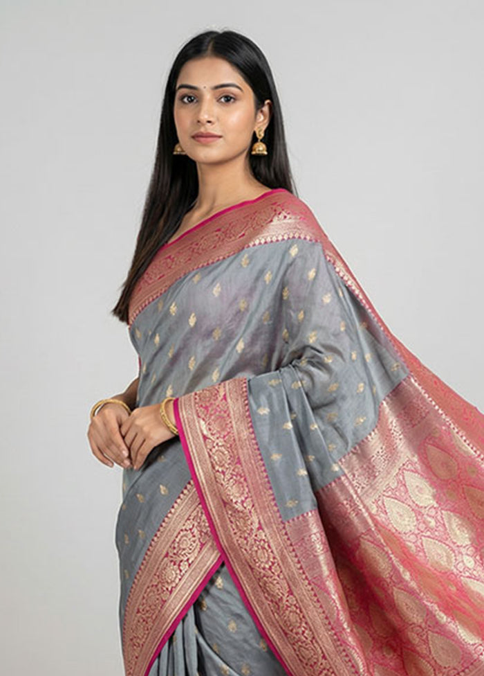 Blue Tussar Silk Saree With Blouse Piece