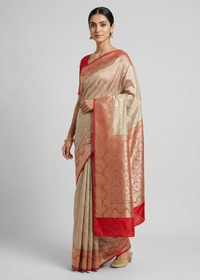 Cream Tussar Silk Saree With Blouse Piece