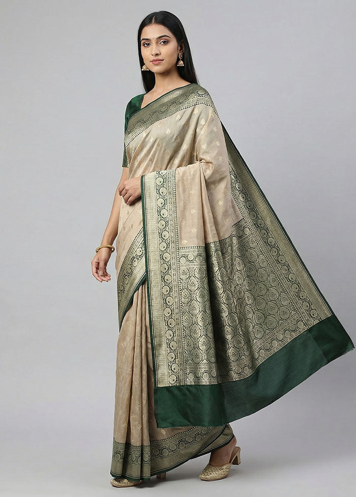 Cream Tussar Silk Saree With Blouse Piece
