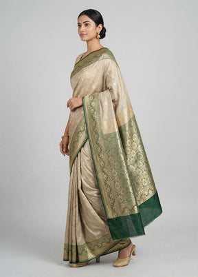 Cream Tussar Silk Saree With Blouse Piece