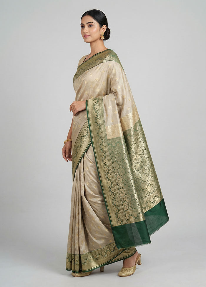 Cream Tussar Silk Saree With Blouse Piece