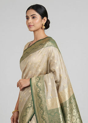 Cream Tussar Silk Saree With Blouse Piece