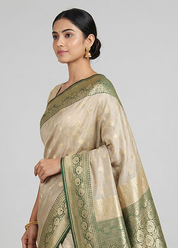 Cream Tussar Silk Saree With Blouse Piece