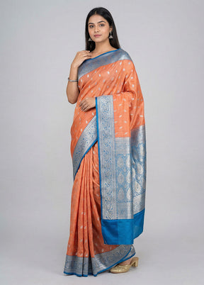 Rust Tussar Silk Saree With Blouse Piece