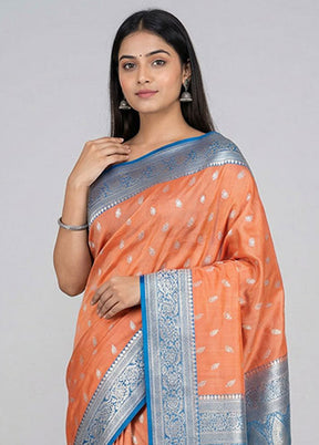 Rust Tussar Silk Saree With Blouse Piece