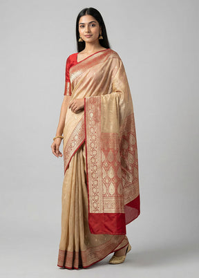 Cream Tussar Silk Saree With Blouse Piece