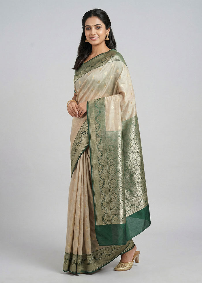 Cream Tussar Silk Saree With Blouse Piece
