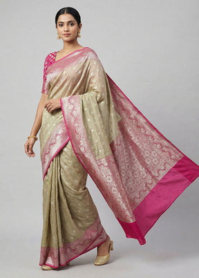 Green Tussar Silk Saree With Blouse Piece