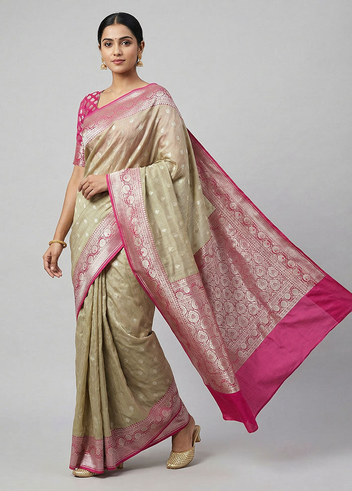 Green Tussar Silk Saree With Blouse Piece