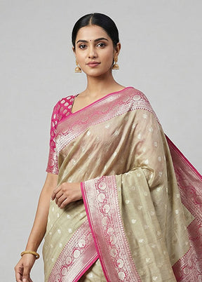 Green Tussar Silk Saree With Blouse Piece