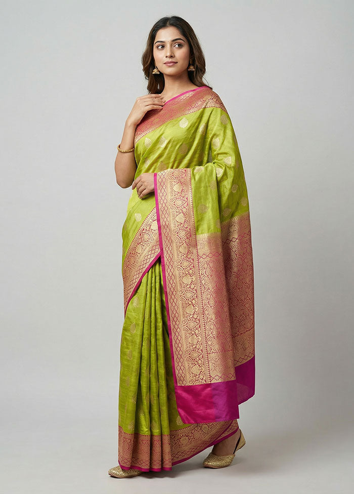 Green Tussar Silk Saree With Blouse Piece