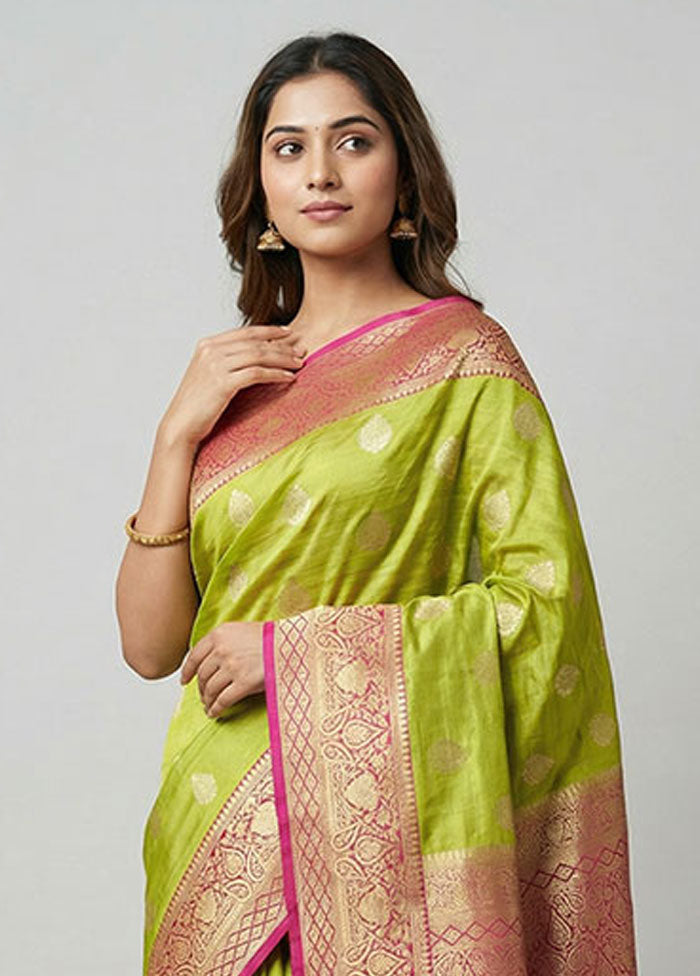 Green Tussar Silk Saree With Blouse Piece