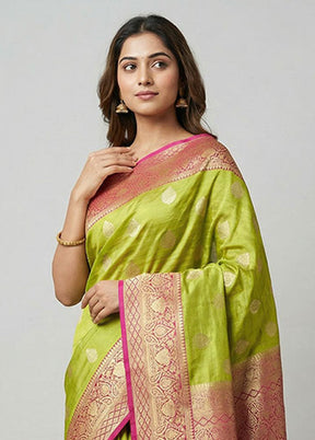 Green Tussar Silk Saree With Blouse Piece