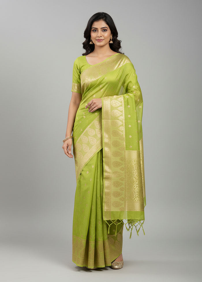 Green Dupion Silk Saree With Blouse Piece