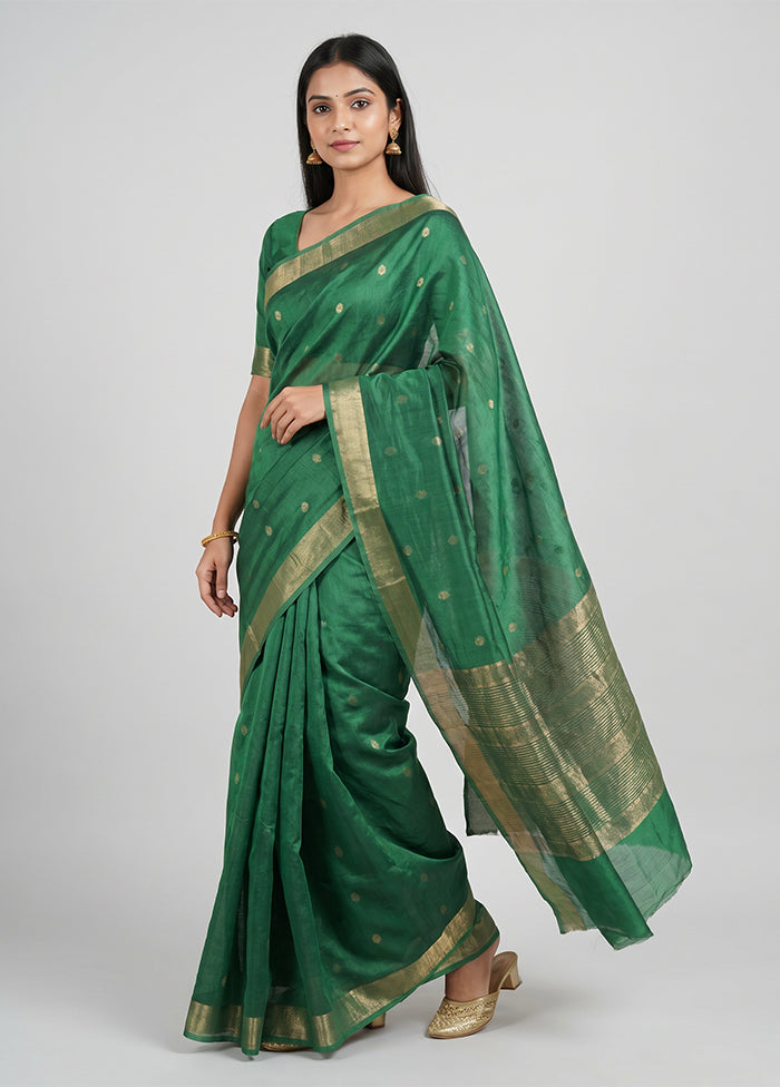 Green Dupion Silk Saree With Blouse Piece