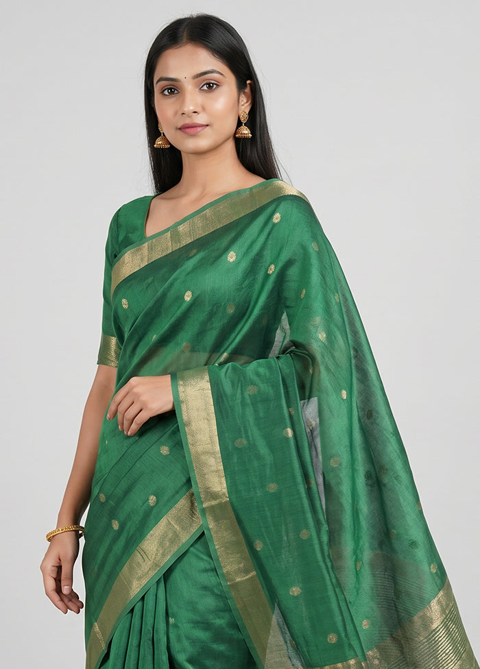 Green Dupion Silk Saree With Blouse Piece