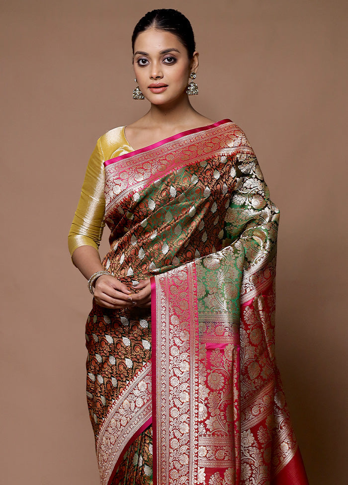 Brown Handloom Tanchoi Pure Silk Saree With Blouse Piece