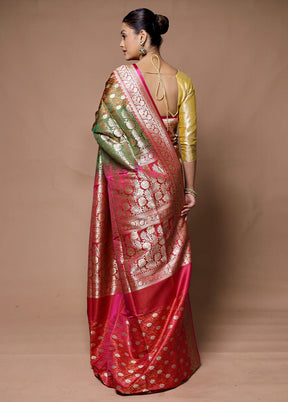 Brown Handloom Tanchoi Pure Silk Saree With Blouse Piece