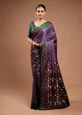 Purple Tanchoi Silk Saree With Blouse Piece