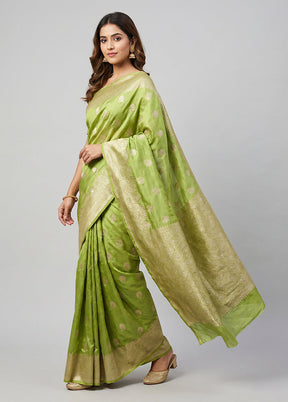 Green Dupion Silk Saree With Blouse Piece