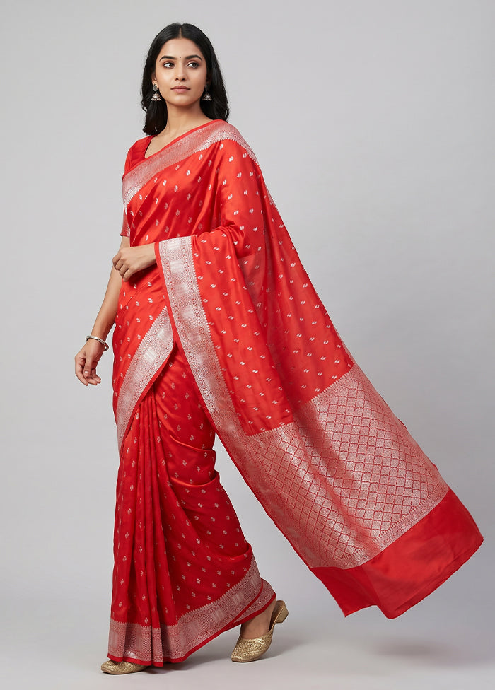 Red Dupion Silk Saree With Blouse Piece
