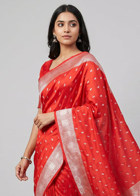 Red Dupion Silk Saree With Blouse Piece