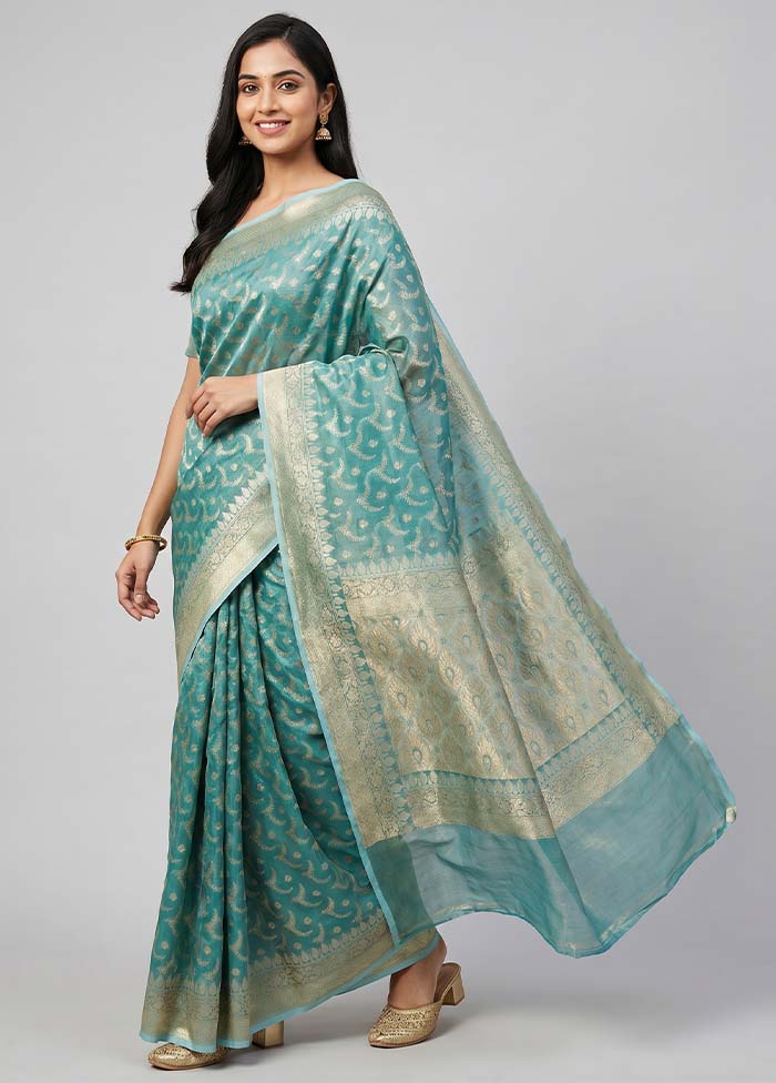 Blue Tissue Silk Saree With Blouse Piece