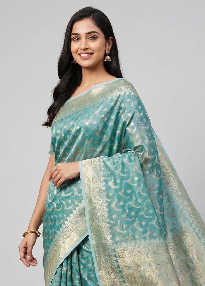 Blue Tissue Silk Saree With Blouse Piece