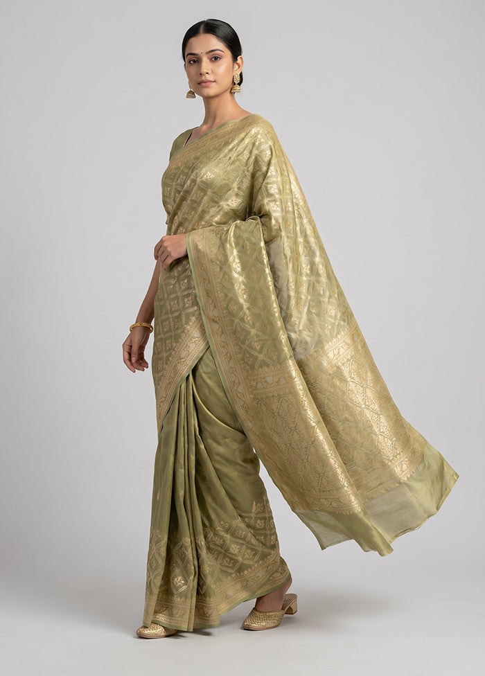 Green Tissue Silk Saree With Blouse Piece