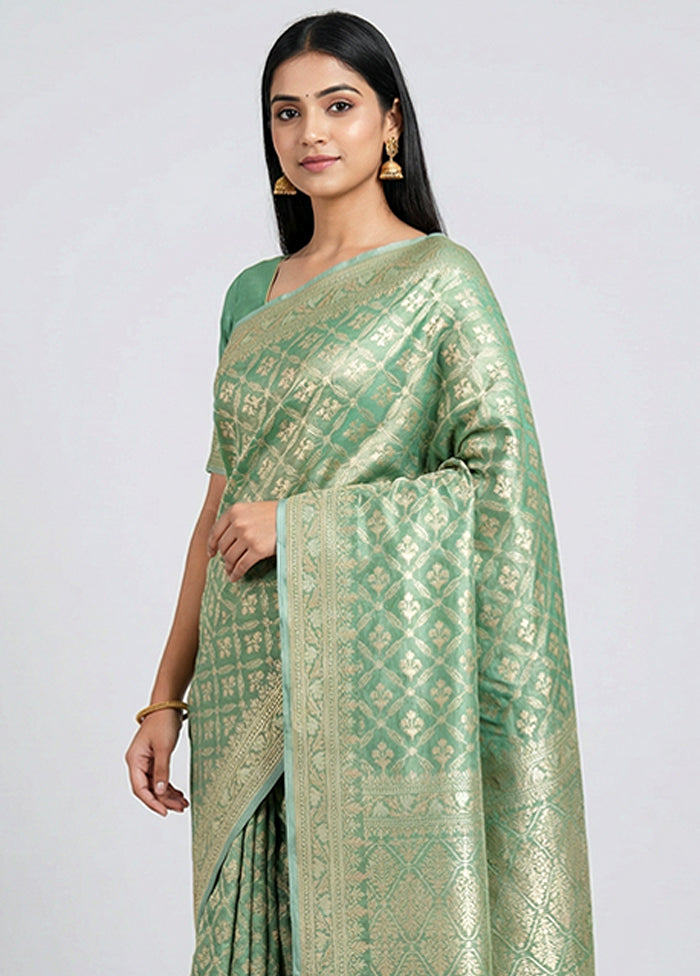 Green Tissue Silk Saree With Blouse Piece