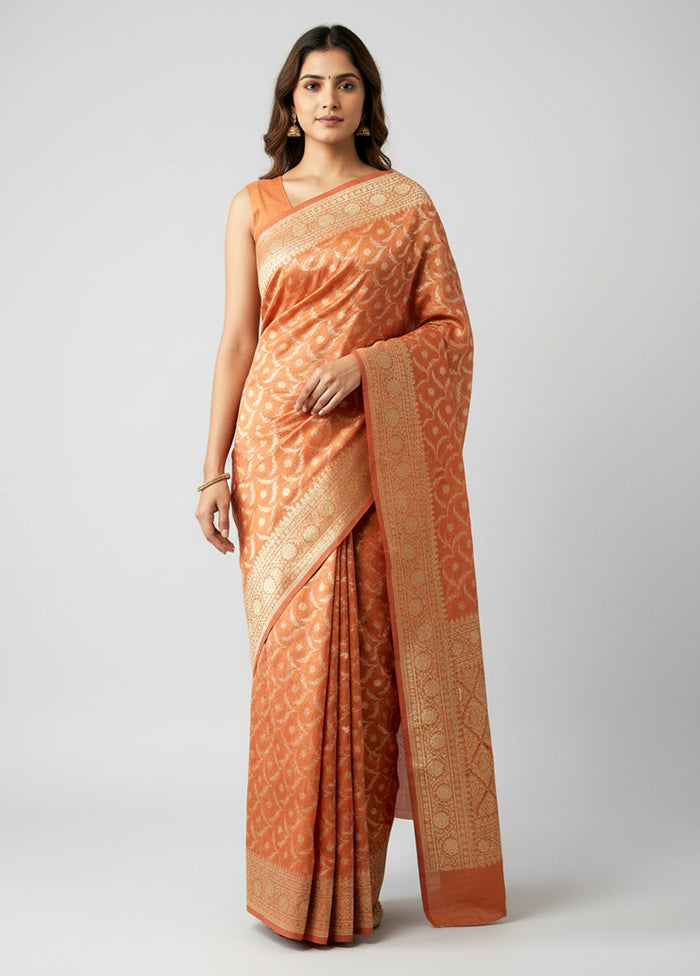 Orange Tissue Silk Saree With Blouse Piece