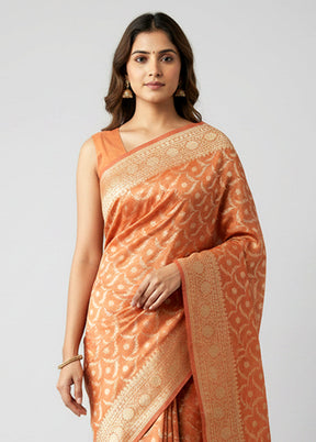 Orange Tissue Silk Saree With Blouse Piece