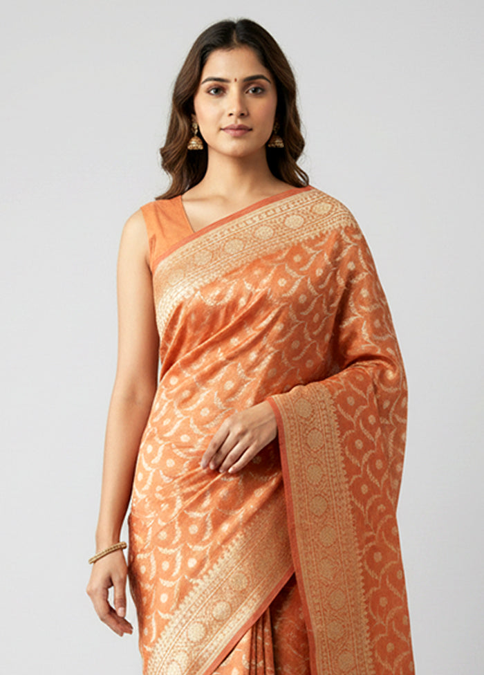 Orange Tissue Silk Saree With Blouse Piece