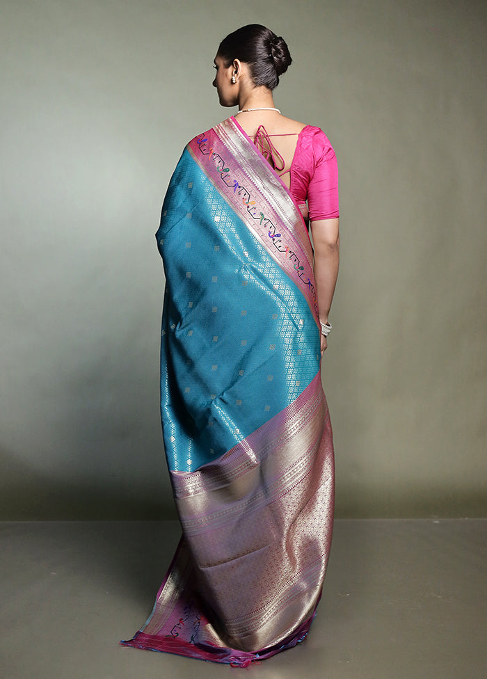 Blue Dupion Silk Saree With Blouse Piece