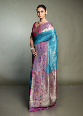 Blue Dupion Silk Saree With Blouse Piece
