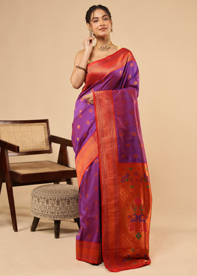 Purple Dupion Silk Saree With Blouse Piece