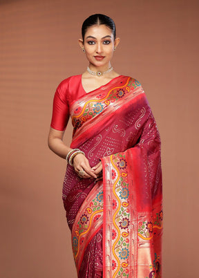 Maroon Dupion Silk Saree With Blouse Piece