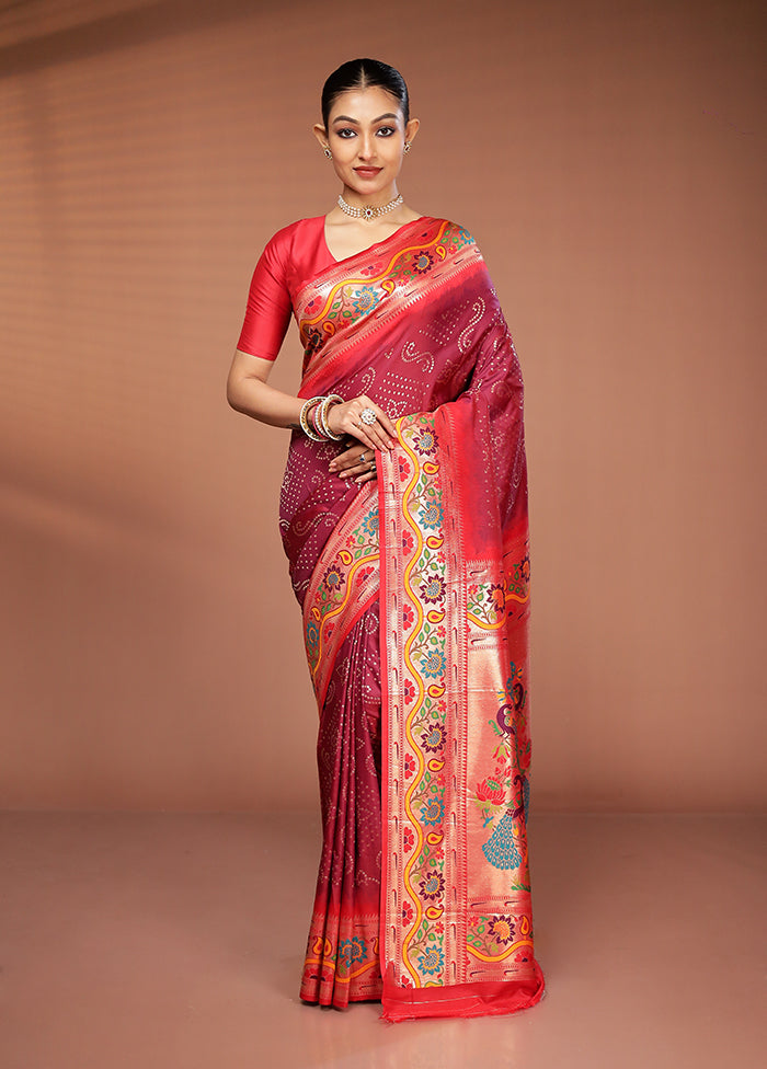 Maroon Dupion Silk Saree With Blouse Piece
