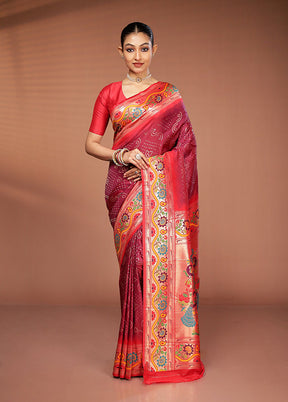 Maroon Dupion Silk Saree With Blouse Piece
