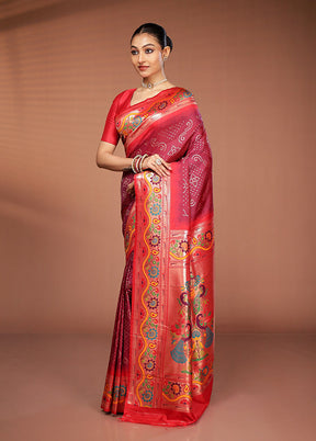 Maroon Dupion Silk Saree With Blouse Piece