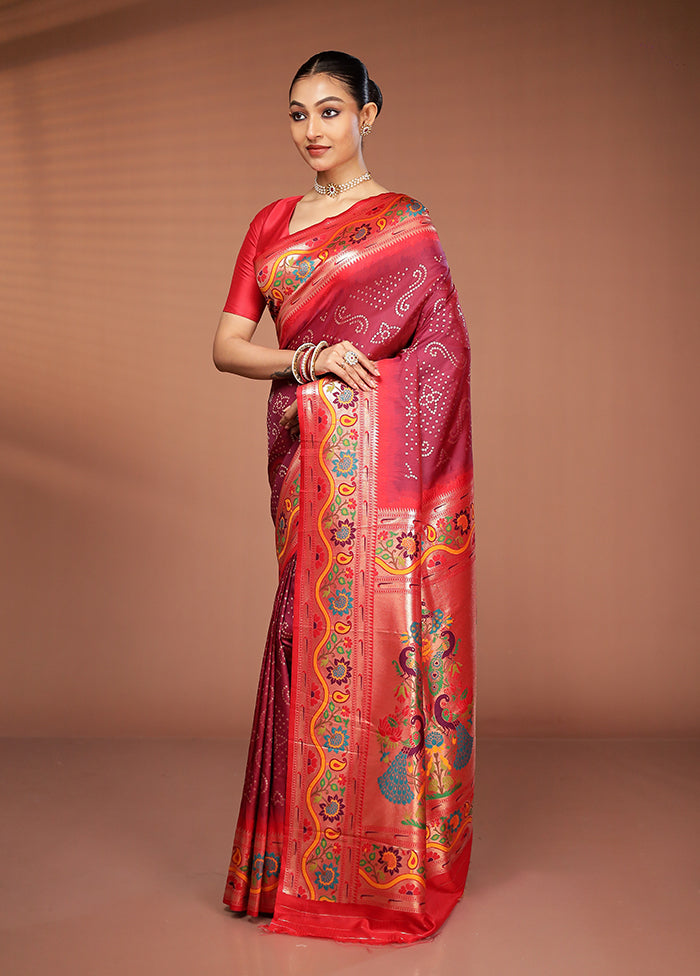 Maroon Dupion Silk Saree With Blouse Piece