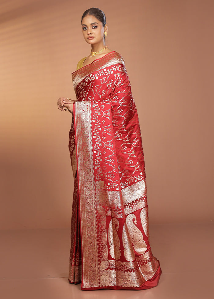 Maroon Banarasi Silk Saree With Blouse Piece