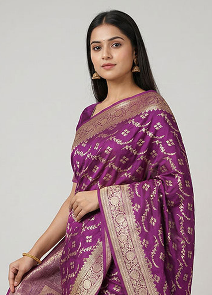 Purple Dupion Silk Saree With Blouse Piece