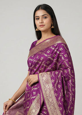Purple Dupion Silk Saree With Blouse Piece