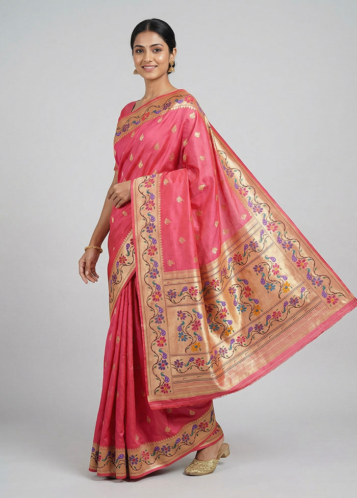 Pink Dupion Silk Saree With Blouse Piece